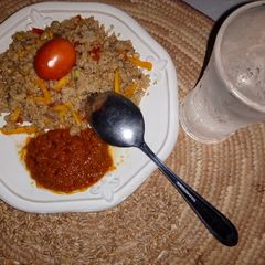 A picture of Dashishi (Arabian food using wheat).