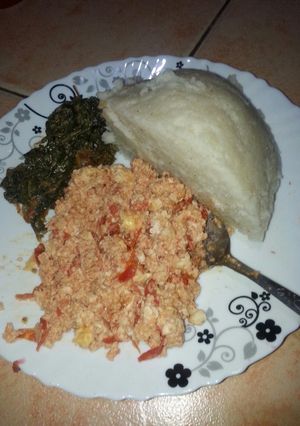 A picture of Beaten eggs with ugali.