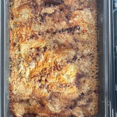 A picture of Peach Cobbler made with Yellow Cake Mix.