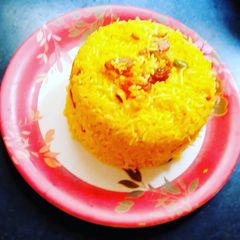 A picture of Basanti pulao (yellow rice).