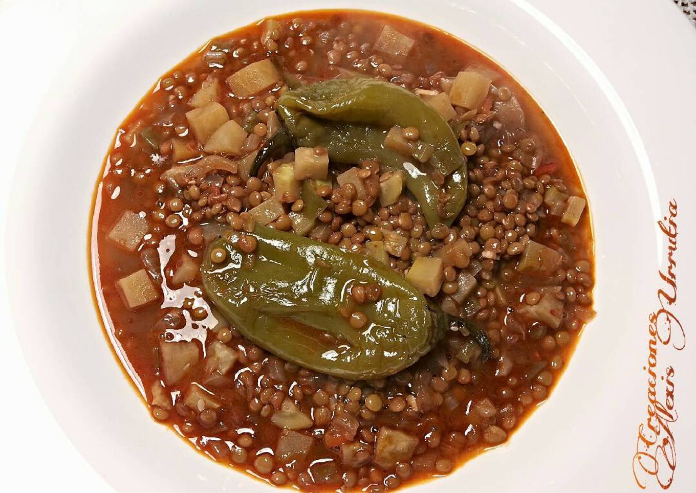 Lentejas con verduras y mini pimientos