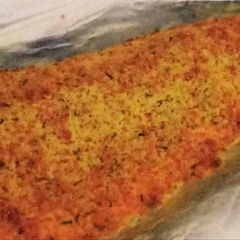 A picture of Oven baked salmon breadcrumbs .