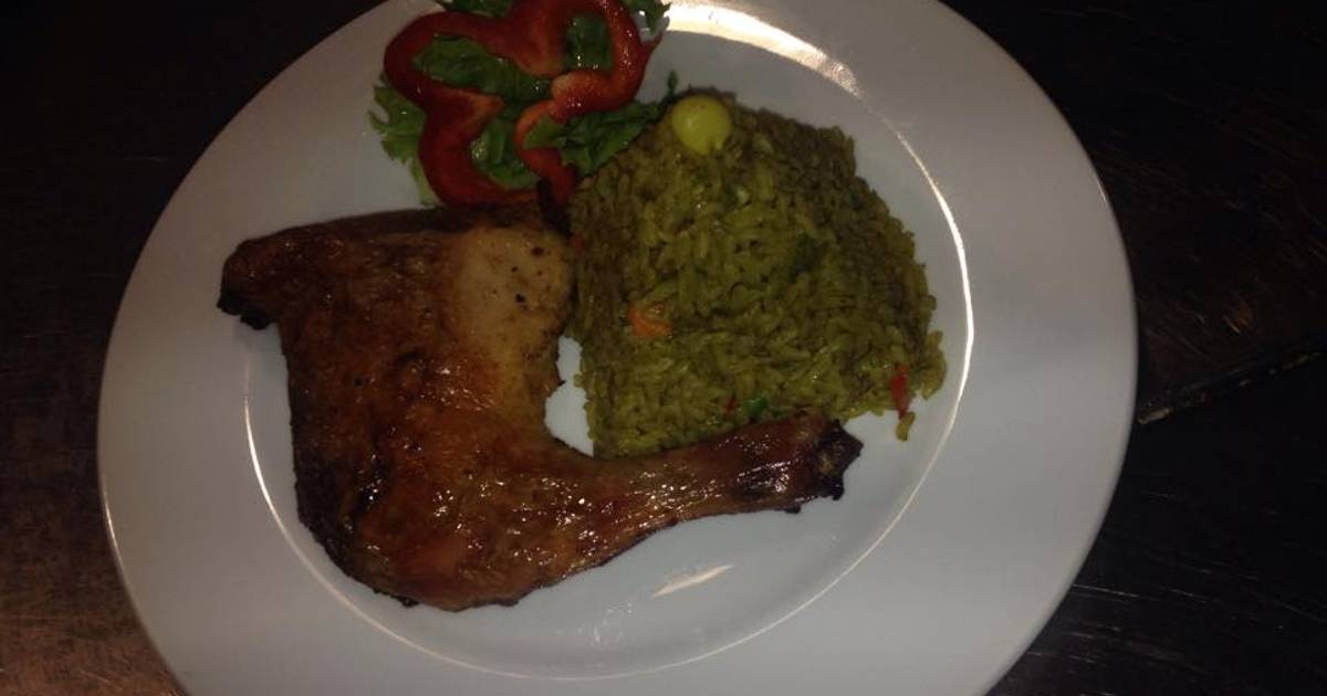 Arroz verde con pollo (para cinco personas) Receta de Chef Nissel- Cookpad