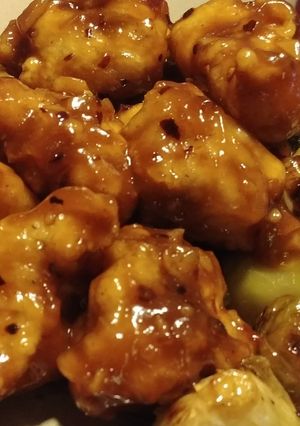 A picture of Orange Chicken with Brussels Sprouts.