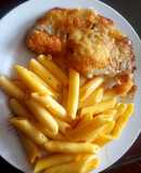 Penne con pescado apanado