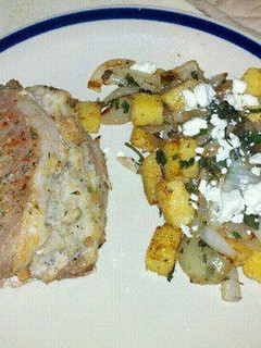 A picture of Cowboy's feta polenta and onions.