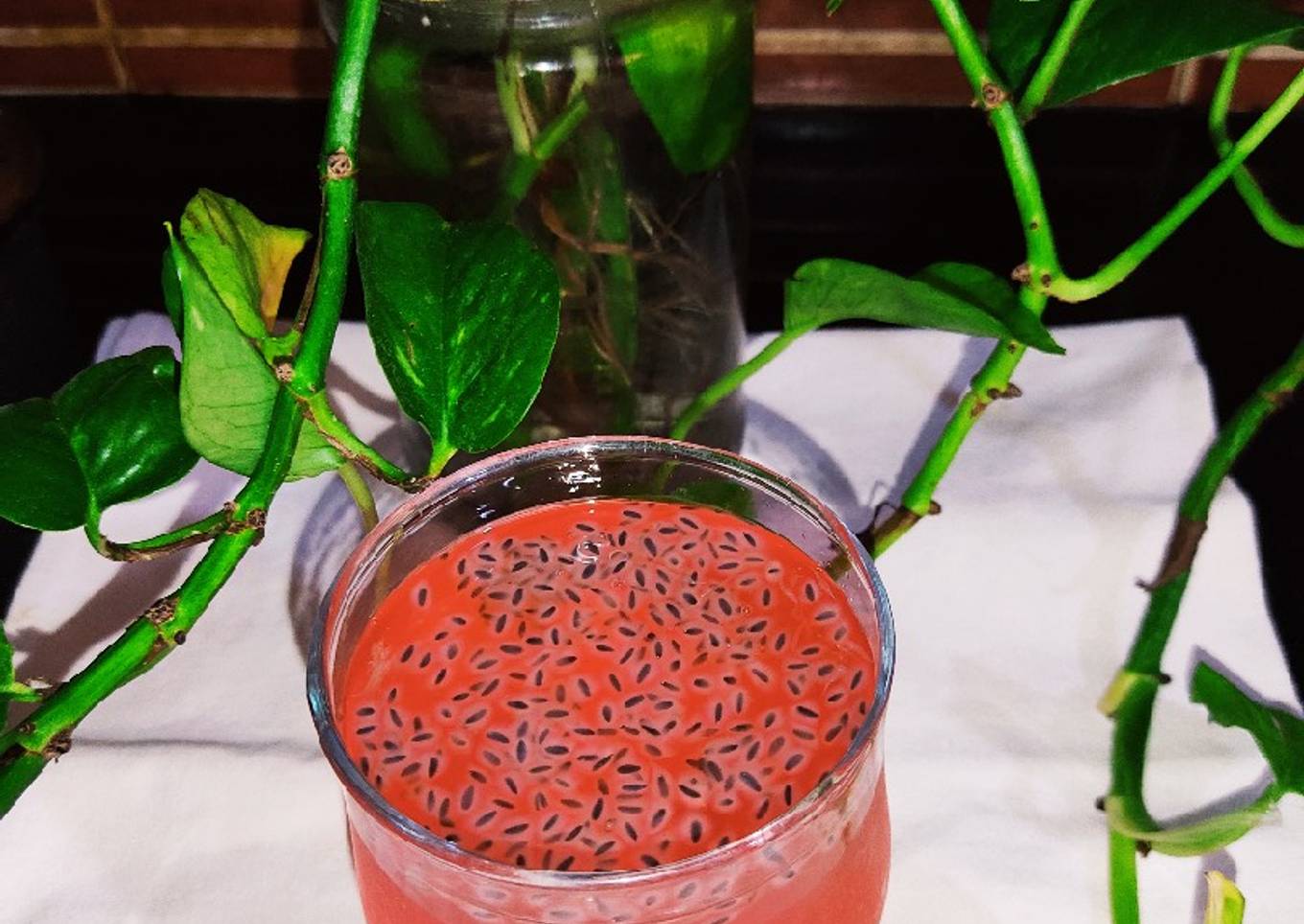 Chia Seeds in Red Drink