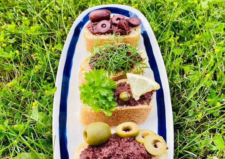 Recipe of Any-night-of-the-week Meze with homemade Kalamata Black Olive Tapenade 🌱