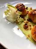 Pan seared scallops and roe emulsion