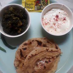 Aloo methi with punjabi lacha paratha maggi masala A picture of Aloo methi with punjabi lacha paratha maggi masala.