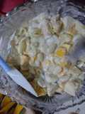 Macaroni in fruits with yoghurt