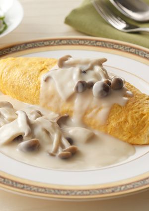 A picture of Omurice with Creamy Mushroom Sauce.