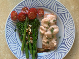 Garlic fry stirred veggies and Grilled Salmon with Prawn Cocktail
