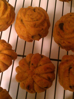 A picture of Chocolate chip, Walnut, and Pumpkin Cookies!.