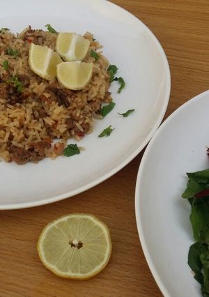 A picture of Minced beef fried rice.