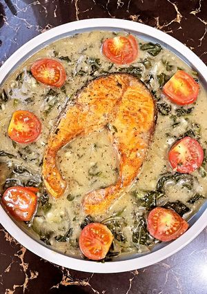 Foto resep Creamy spinach and salmon