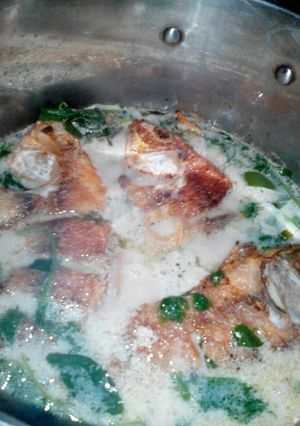 Una foto de Pescado en coco típico