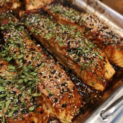A picture of Grilled marinated salmon with Tarragon herb.