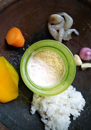 Foto resep Mpasi 6 bulan : labu kuning udang dengan kacang merah