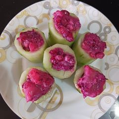 A picture of Beet Raita in Cucumber Cups.
