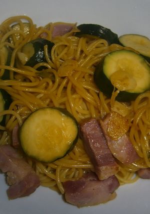A picture of Easy Zucchini Pasta with Mentsuyu.