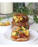 BBQ jackfruit sandwich with pineapple slaw