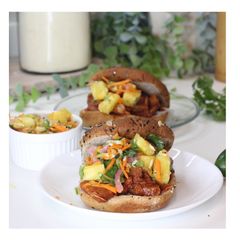 A picture of BBQ jackfruit sandwich with pineapple slaw.