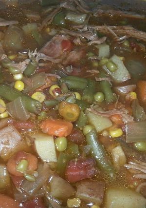 A picture of Crock pot beef roast (lots and lots of veggies).