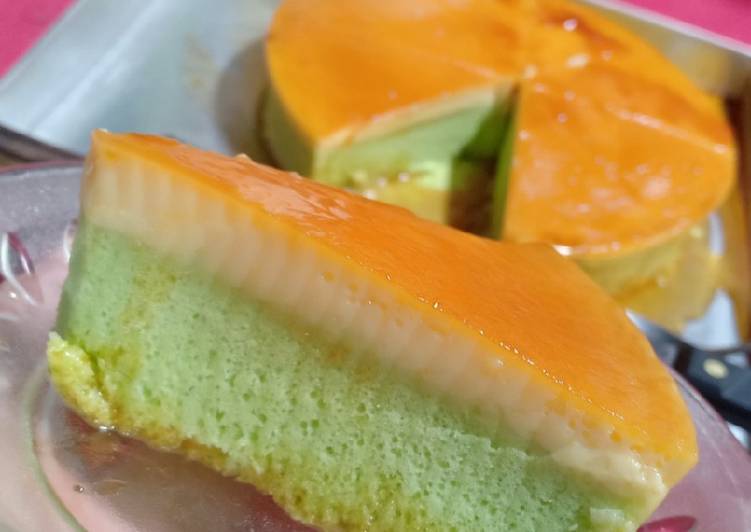 Pandan Cotton Cake with Caramel Custard Pudding