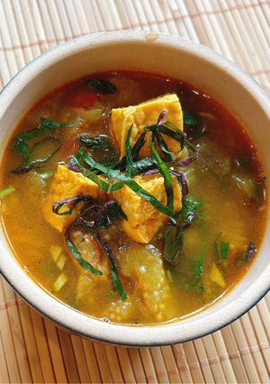 Hình của món Cà tim om đậu và miso.