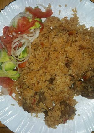 A picture of Pilau served with kachimbari.