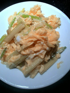 芹菜炒蛋(低碳生酮餐)(簡單料理)(方便素) 的食譜成品照片