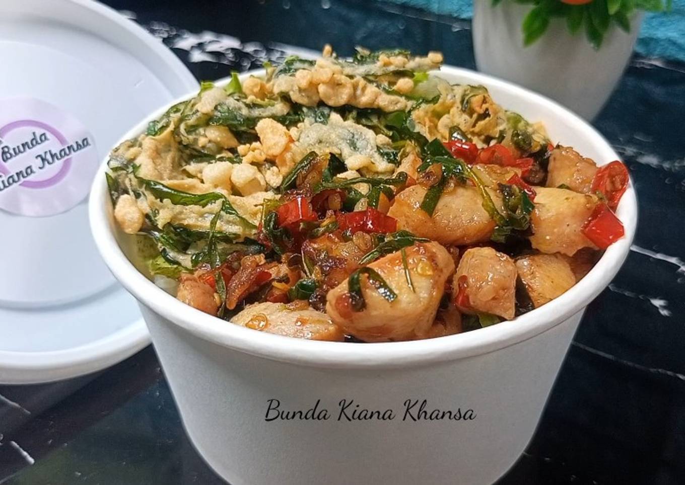 Rice Bowl Kangkung Crispy dan Fillet ayam terasi