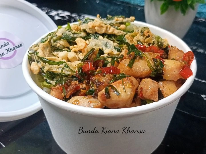 Cara Mudah Membuat Resep Rice Bowl Kangkung Crispy dan Fillet ayam terasi yang Lezat Anti Ribet, Bisa Manjain Lidah