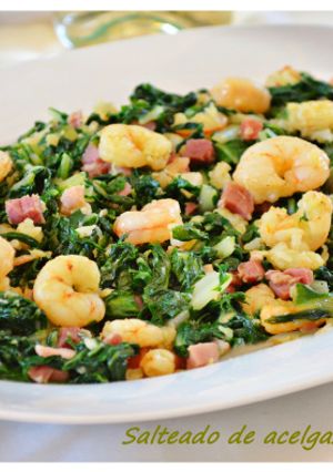 Una foto de Salteado de acelgas, gambas y jamón (Thermomix)