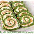 Rollo de espinacas, salmón y queso