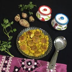 A picture of Paneer Kofta in Taro Root Bulbs Curry.