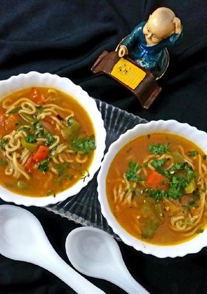 A picture of Vegetable Thukpa/Veg Noodle Soup.
