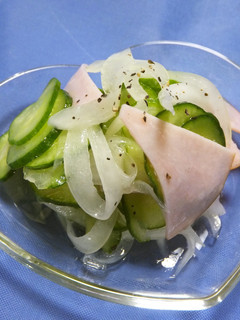 A picture of Cucumber, Onion, and Ham Marinated Salad.