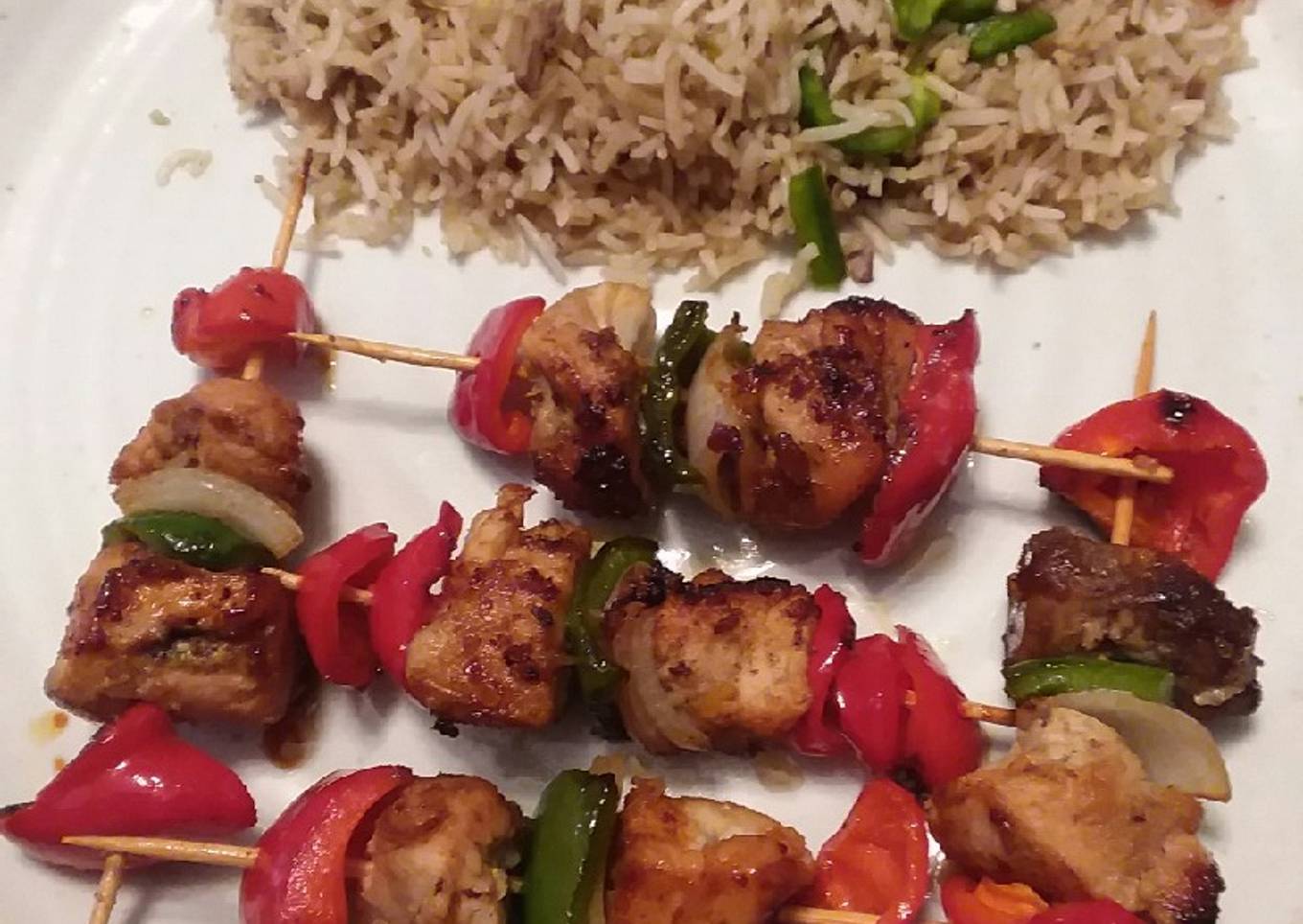 Shaslik stick with fried rice