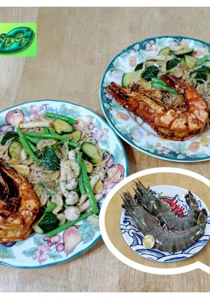 蠔油超超超大現流海草蝦佐普羅旺斯蒜香蔬菜義大利麵 的食譜成品照片