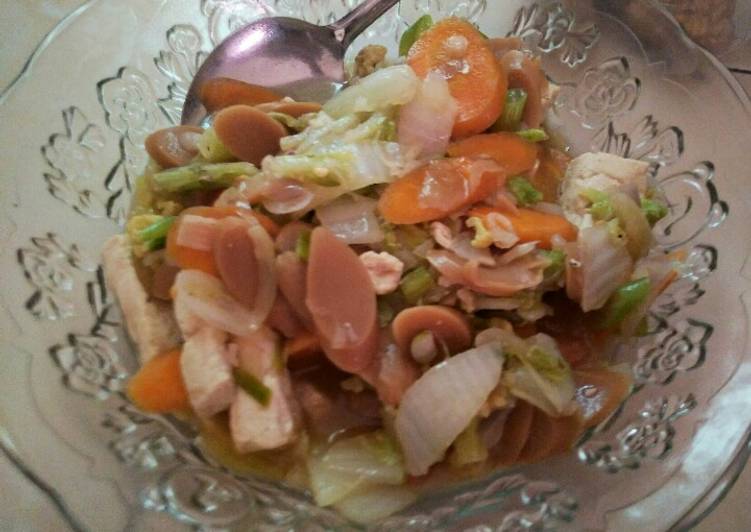 Resep Tumis sawi putih, brokoli,buncis sosis &amp; tahu, Enak Banget