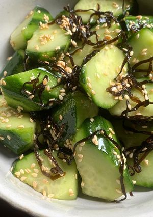 A picture of Seasoned Kombu (Kelp) & Cucumber.