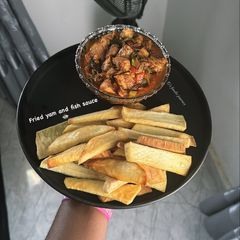 A picture of Fried Yam and Fish Sauce.