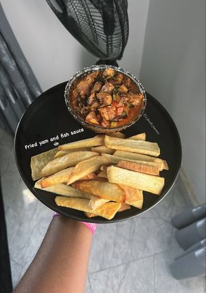 A picture of Fried Yam and Fish Sauce.