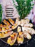 Endives carmines surimi fromage et thon fromage croûtons