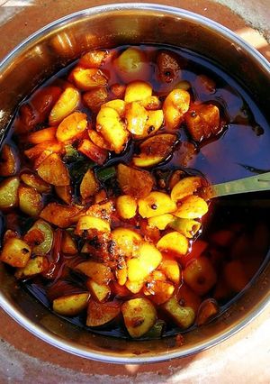 A picture of Instant Amla / Indian Gooseberry and Kacchi Haldi / Raw Turmeric Pickle.