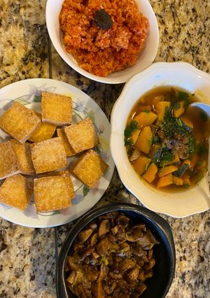 A picture of Three-Dish Vegetarian Rice Meal.
