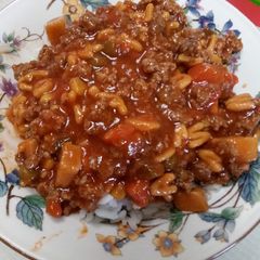 A picture of Nikki's Beef Stew Over Rice.