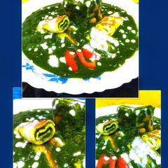 A picture of Paneer Rolls in Creamy Palak Gravy.